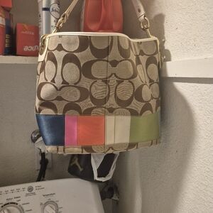 Coach Signature Heritage Stripe Shoulder Tote
